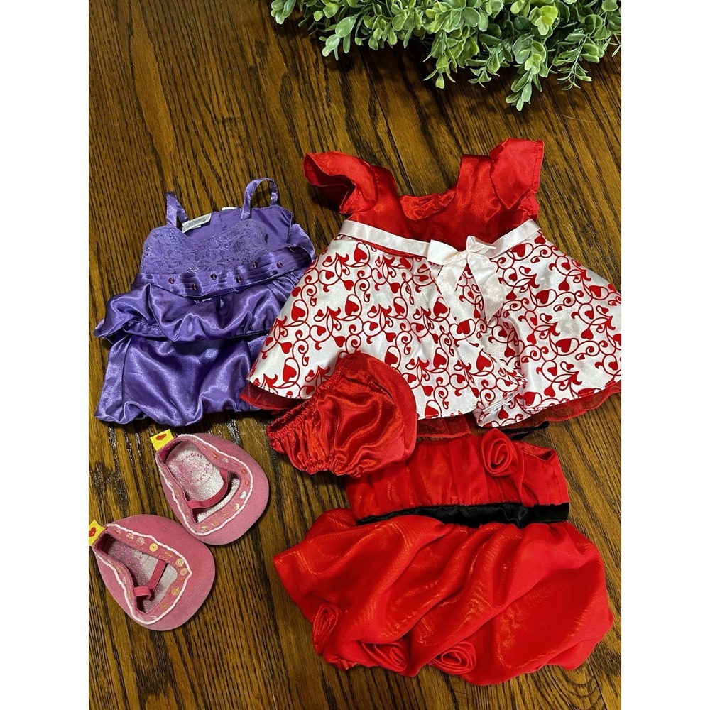 Build A Bear Heart Flocked Dress Purple Lace, Red Rose Shoes‎ Valentine's Day